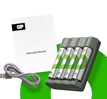 CARGADOR GP RECYKO + 4 BATERÍAS AA 2,100 MAH