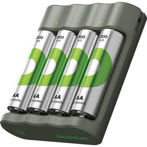 CARGADOR GP RECYKO + 4 BATERÍAS AA 2,100 MAH
