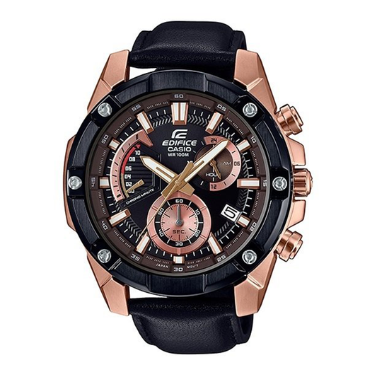 RELOJ CASIO EDIFICE CUERO NEGRO / DORADO