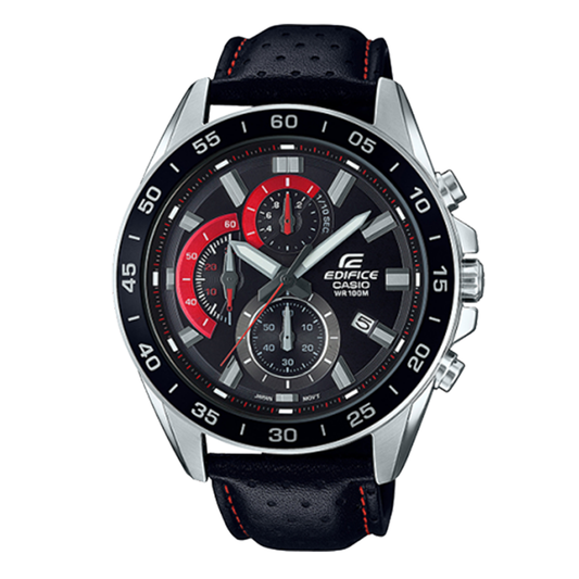 RELOJ CASIO EDIFICE CUERO NEGRO/ROJO